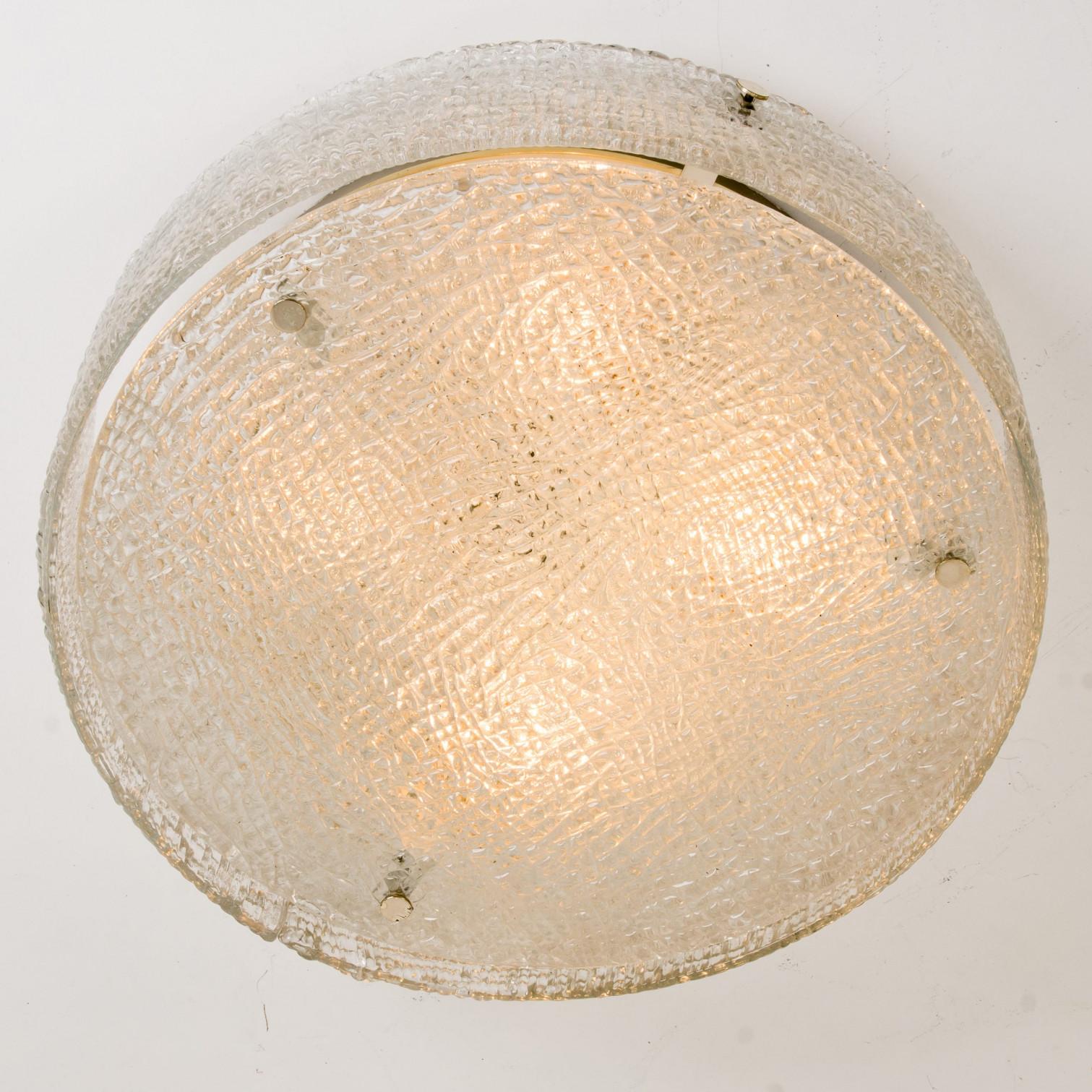 1 of the 2 XL Frosted Glass Flush Mount Ceiling Lamp by Kaiser, Germany, 1960s For Sale 1