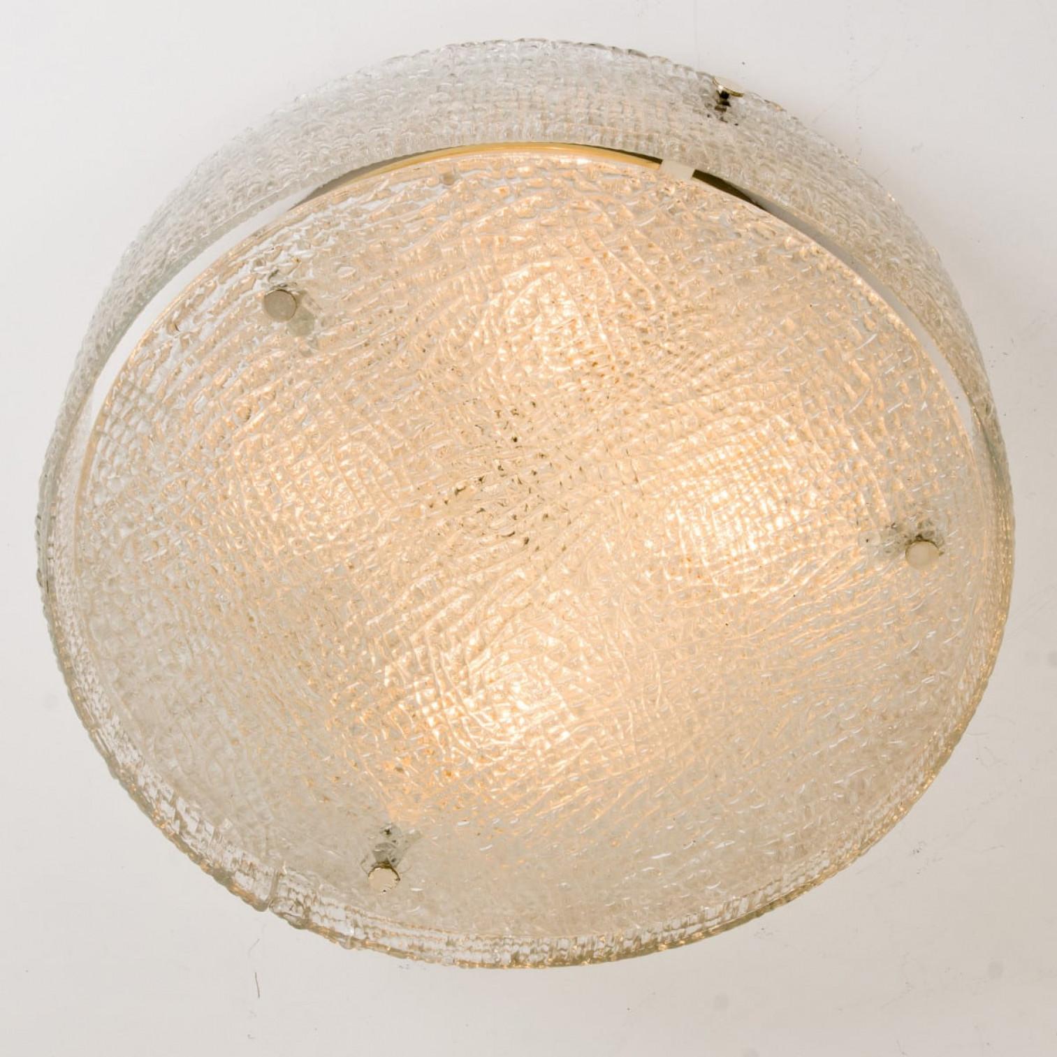 1 of the 2 XL Frosted Glass Flush Mount Ceiling Lamp by Kaiser, Germany, 1960s For Sale 2