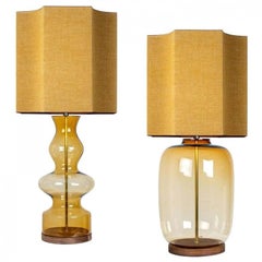 1 of the 2 XL Glass Shaped Table Lamp with Custom Made Silk Lamp R Houben