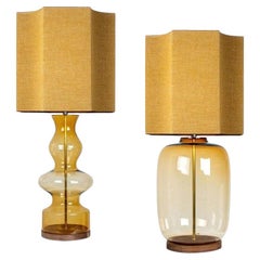 1 of the 2 XL Glass Shaped Table Lamp with Custom Made Silk Lamp R Houben
