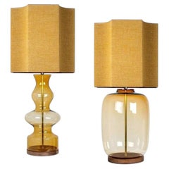 1 of the 2 XL Glass Shaped Table Lamp with Custom Made Silk Lamp R Houben