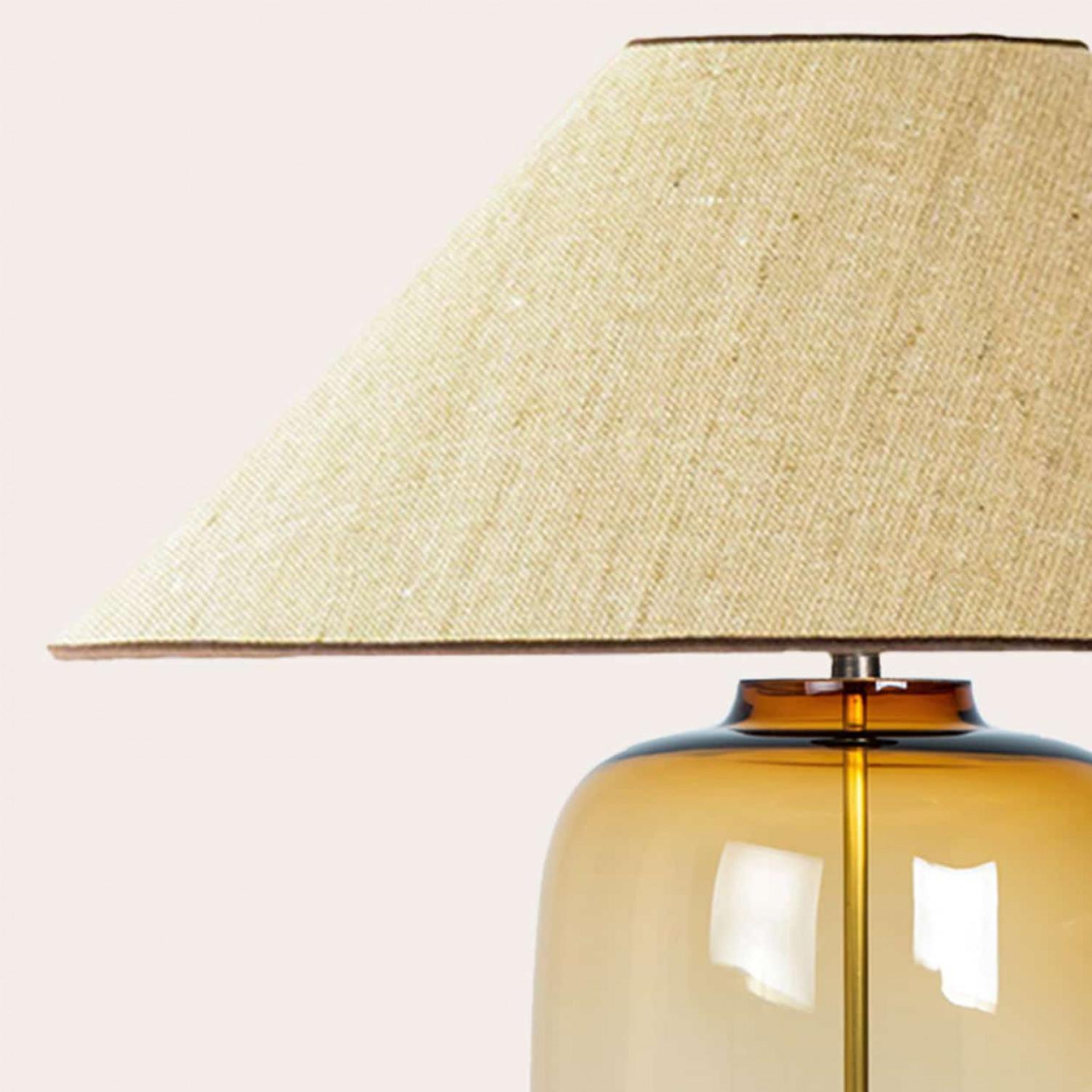 Mid-Century Modern 1 of the 2 XL Ochre Bubble Glass Table Lamps, Custom Silk Lampshade by R. Houben For Sale