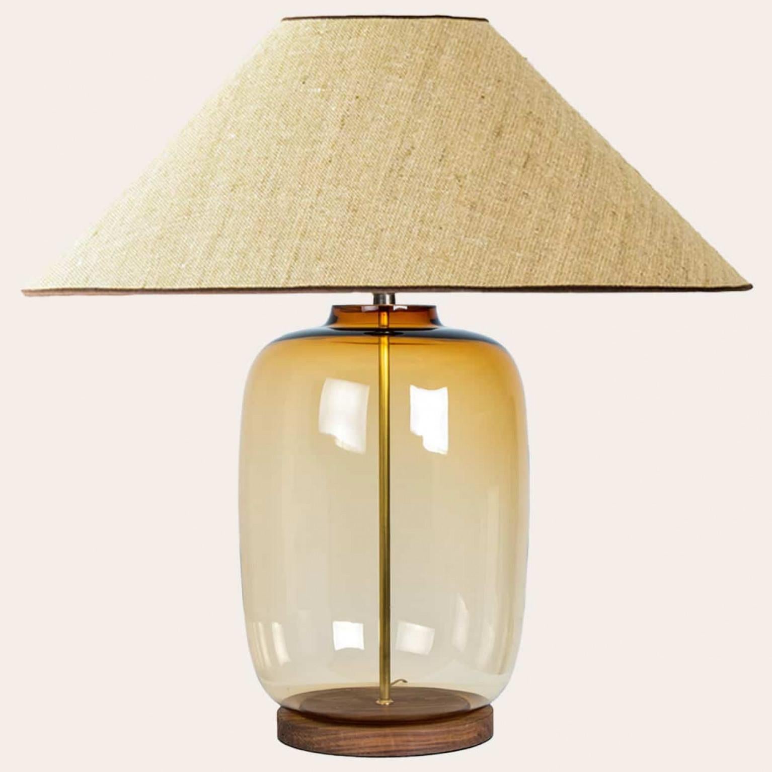 Danish 1 of the 2 XL Ochre Bubble Glass Table Lamps, Custom Silk Lampshade by R. Houben For Sale