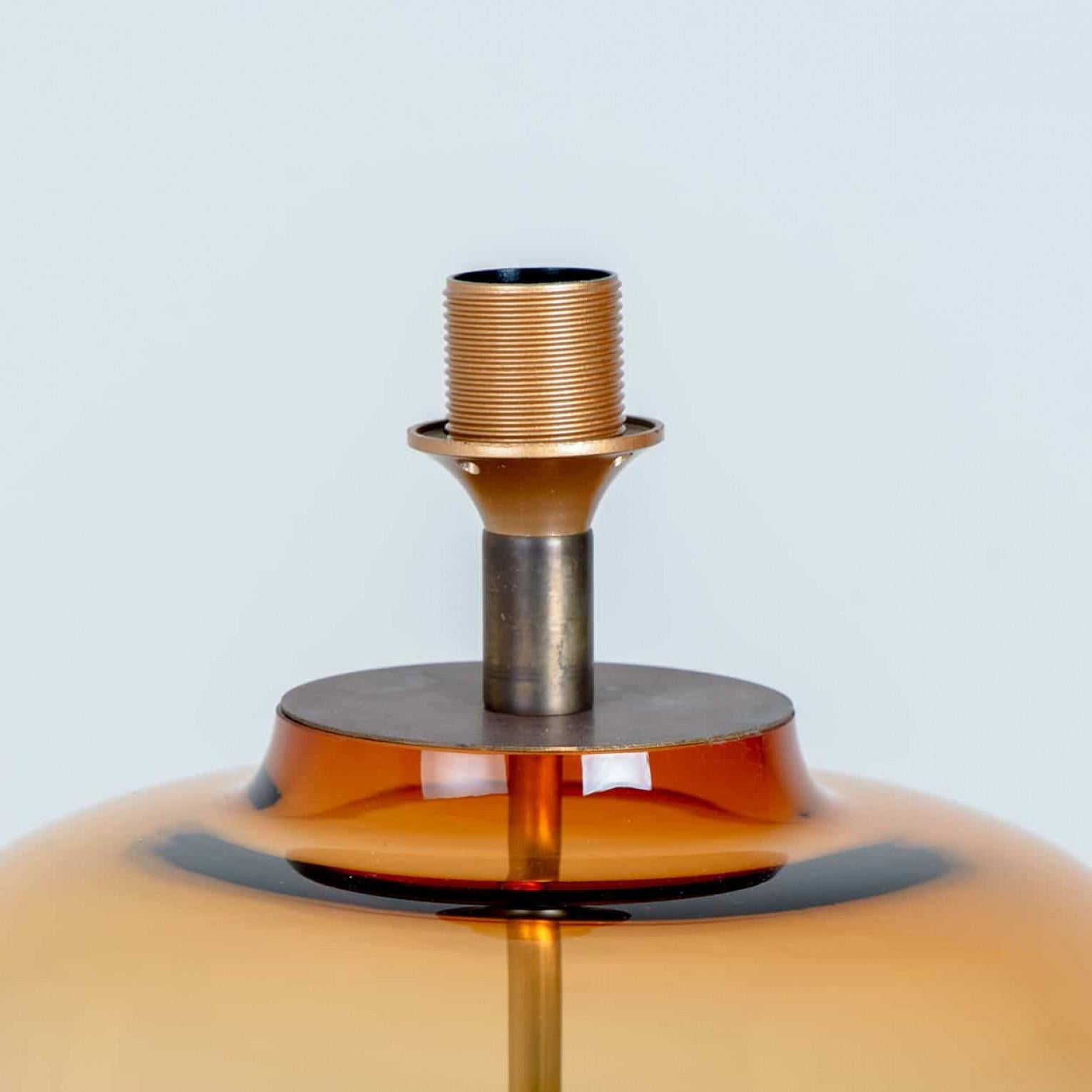 Other 1 of the 2 XL Ochre Bubble Glass Table Lamps, Custom Silk Lampshade by R. Houben For Sale
