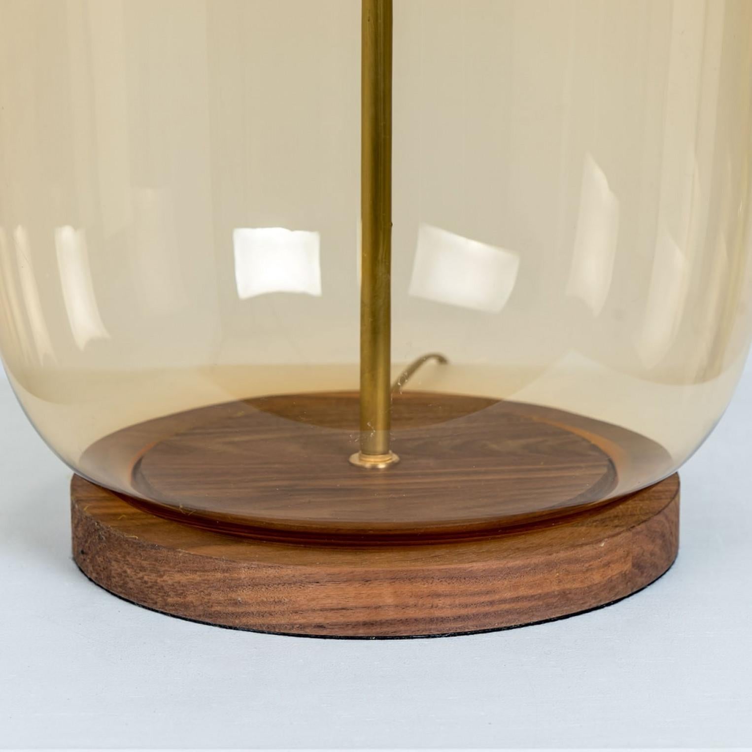 1 of the 2 XL Ochre Bubble Glass Table Lamps, Custom Silk Lampshade by R. Houben In Good Condition For Sale In Rijssen, NL