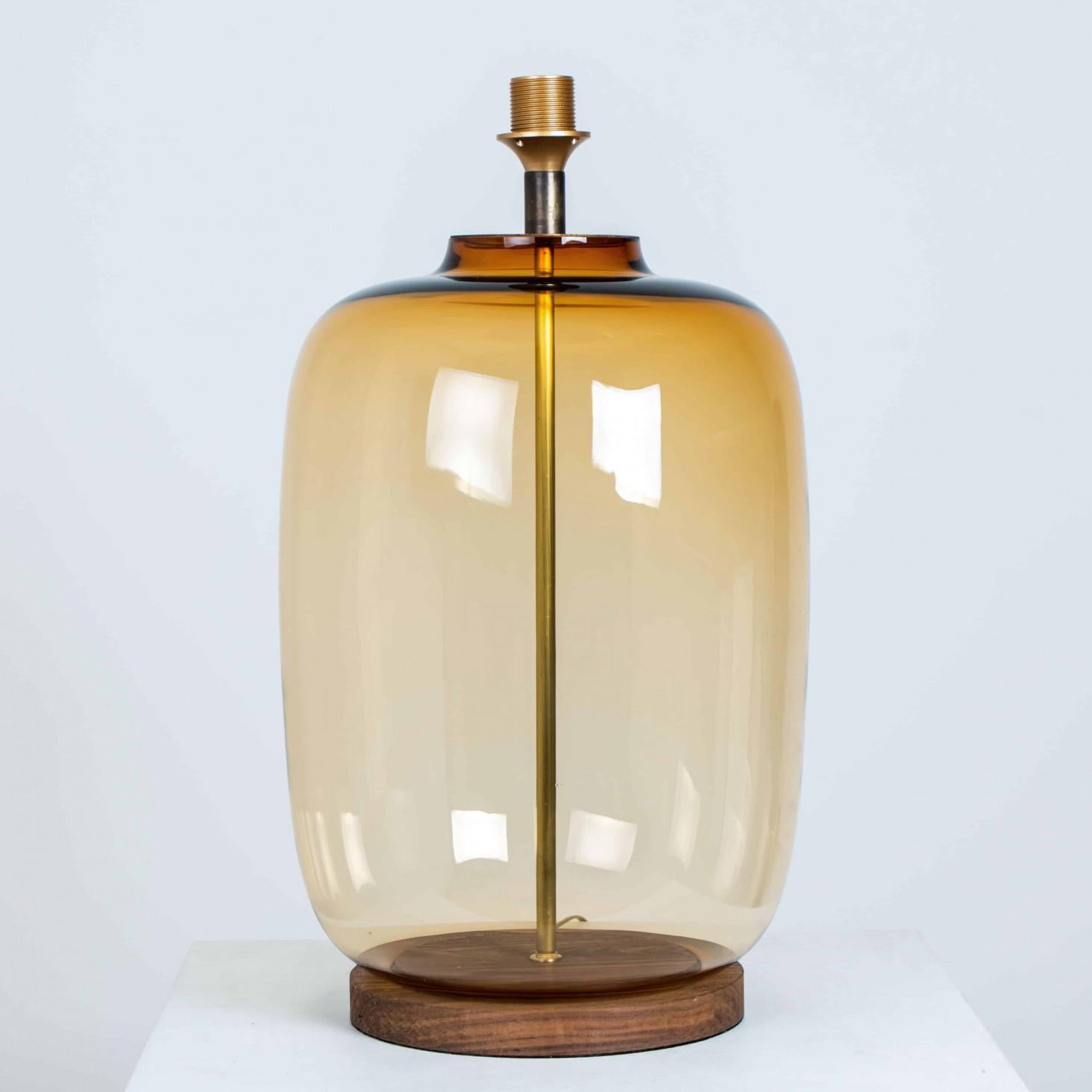 Late 20th Century 1 of the 2 XL Ochre Bubble Glass Table Lamps, Custom Silk Lampshade by R. Houben For Sale