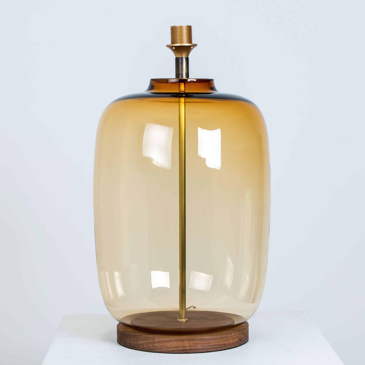 Late 20th Century 1 of the 2 XL Ochre Bubble Glass Table Lamps, Custom Silk Lampshade by R. Houben For Sale