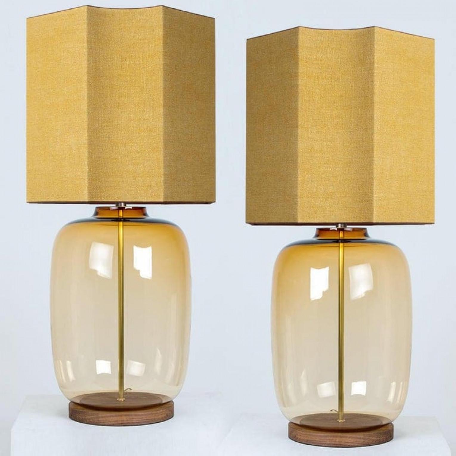 Contemporary 1 of the 2 XL Shaped Table Lamp with Custom Made Silk Lamp R Houben For Sale