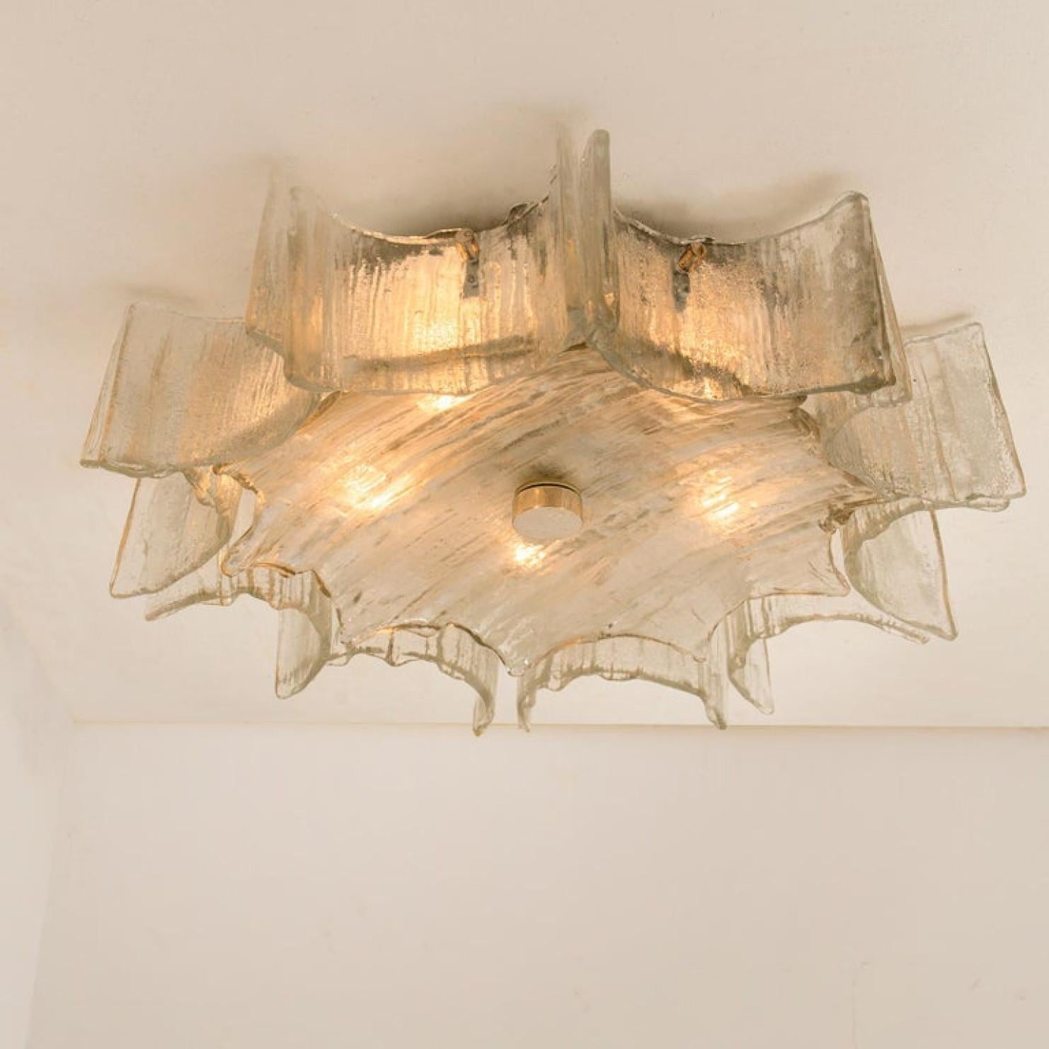 1 of the 2 XL Star Shaped Glass Flush Mounts 1960s For Sale 1
