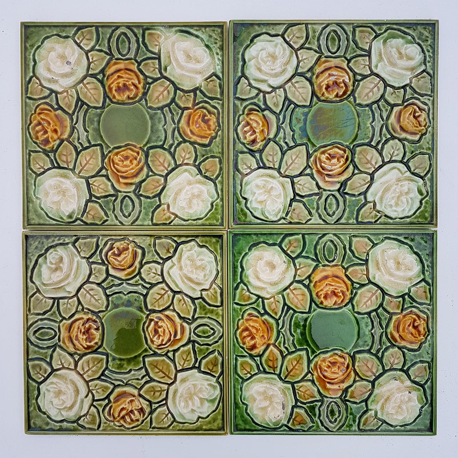 1 of the 20 Antique Glazed Art Nouveau Tiles, circa 1920 In Good Condition For Sale In Rijssen, NL