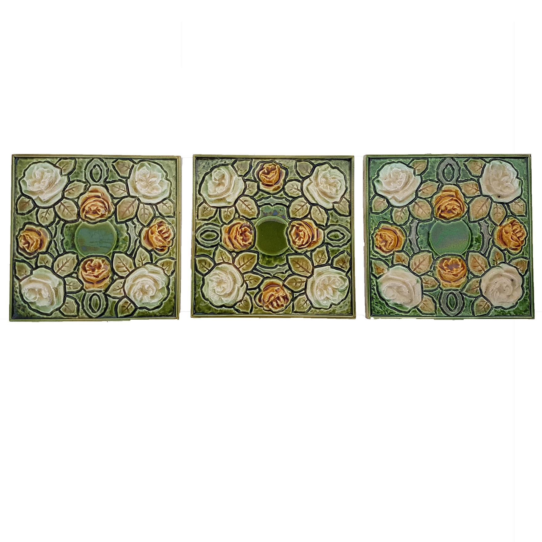 Early 20th Century 1 of the 20 Antique Glazed Art Nouveau Tiles, circa 1920 For Sale