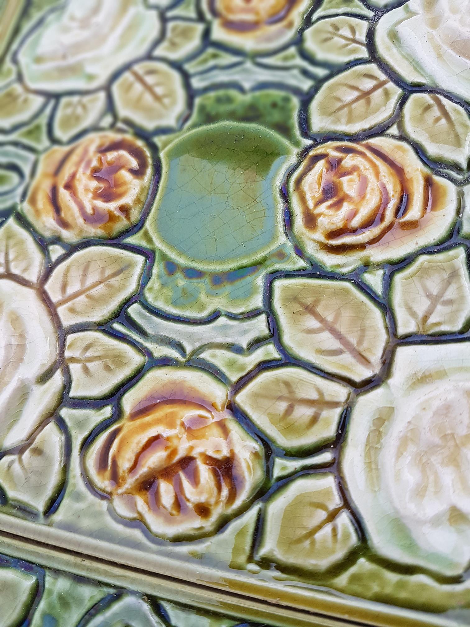 Ceramic 1 of the 20 Antique Glazed Art Nouveau Tiles, circa 1920 For Sale