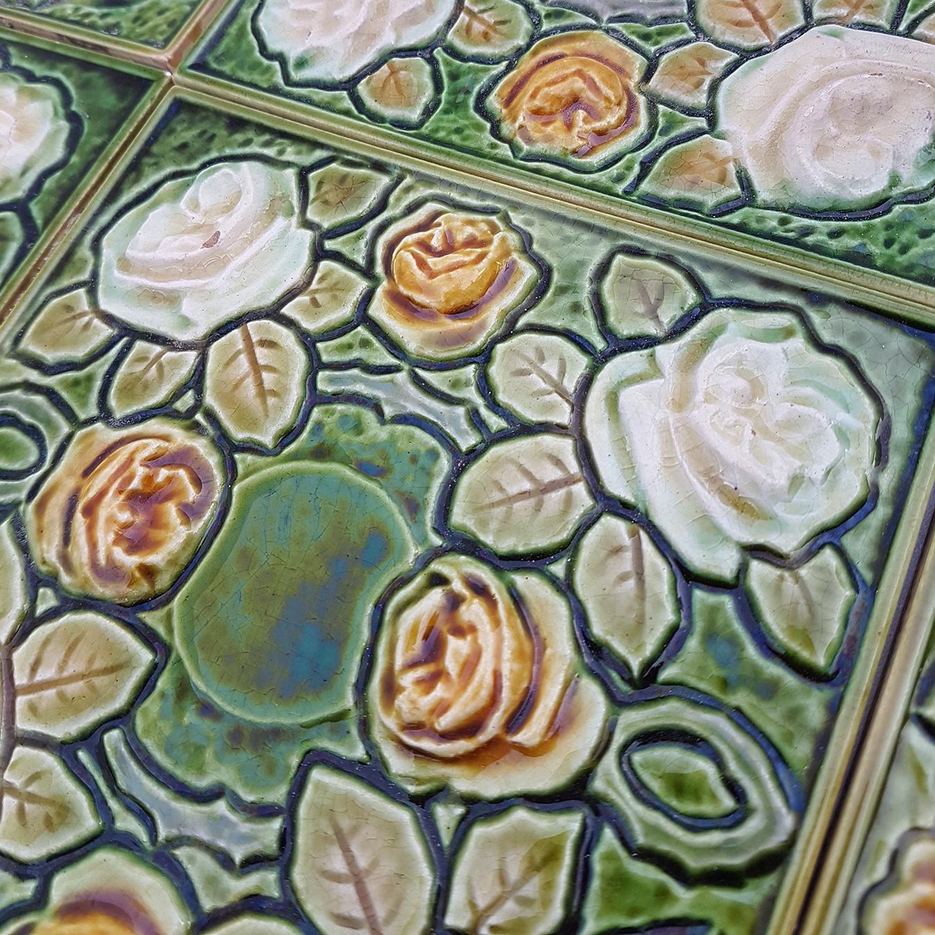 1 of the 20 Antique Glazed Art Nouveau Tiles, circa 1920 For Sale 1