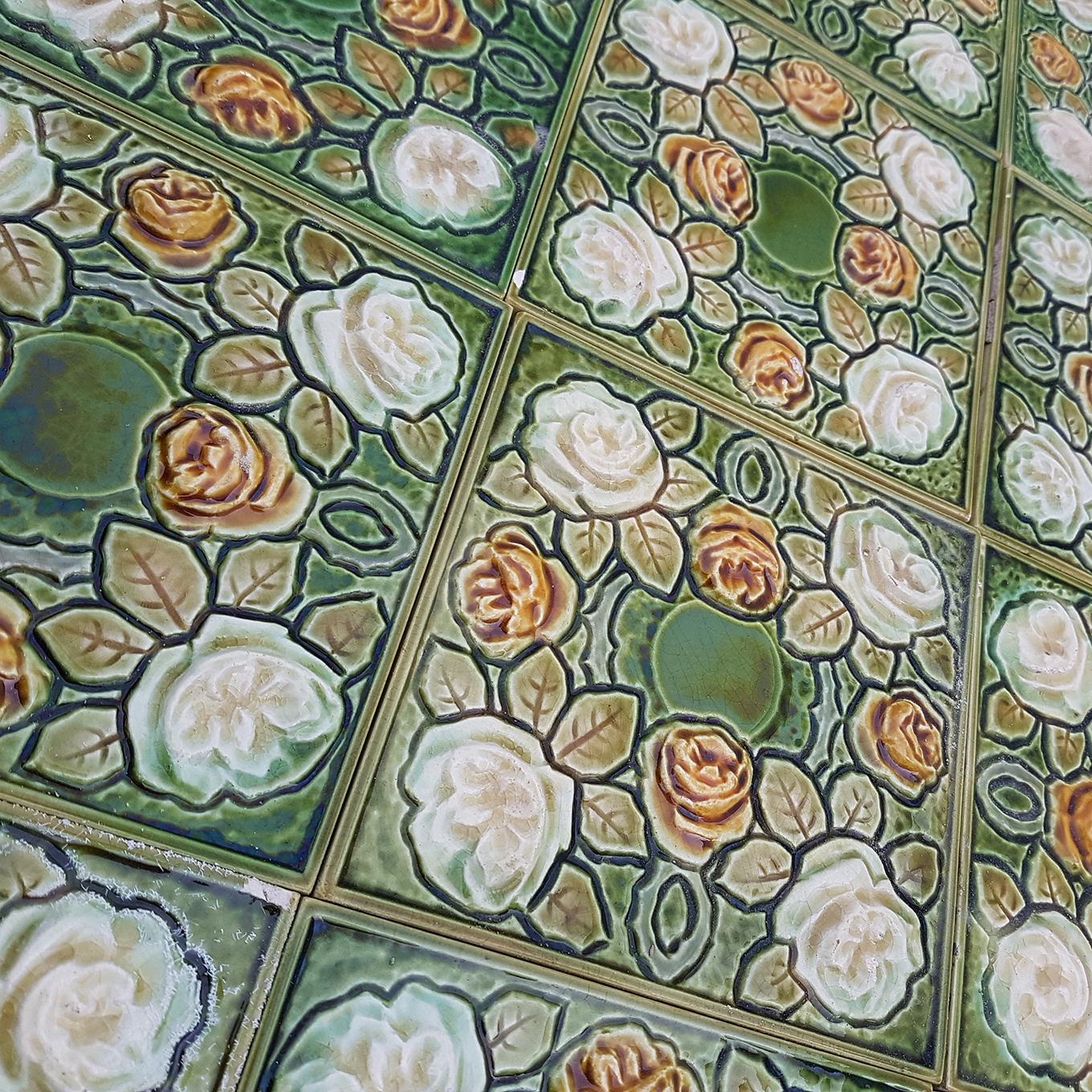 1 of the 20 Antique Glazed Art Nouveau Tiles, circa 1920 3