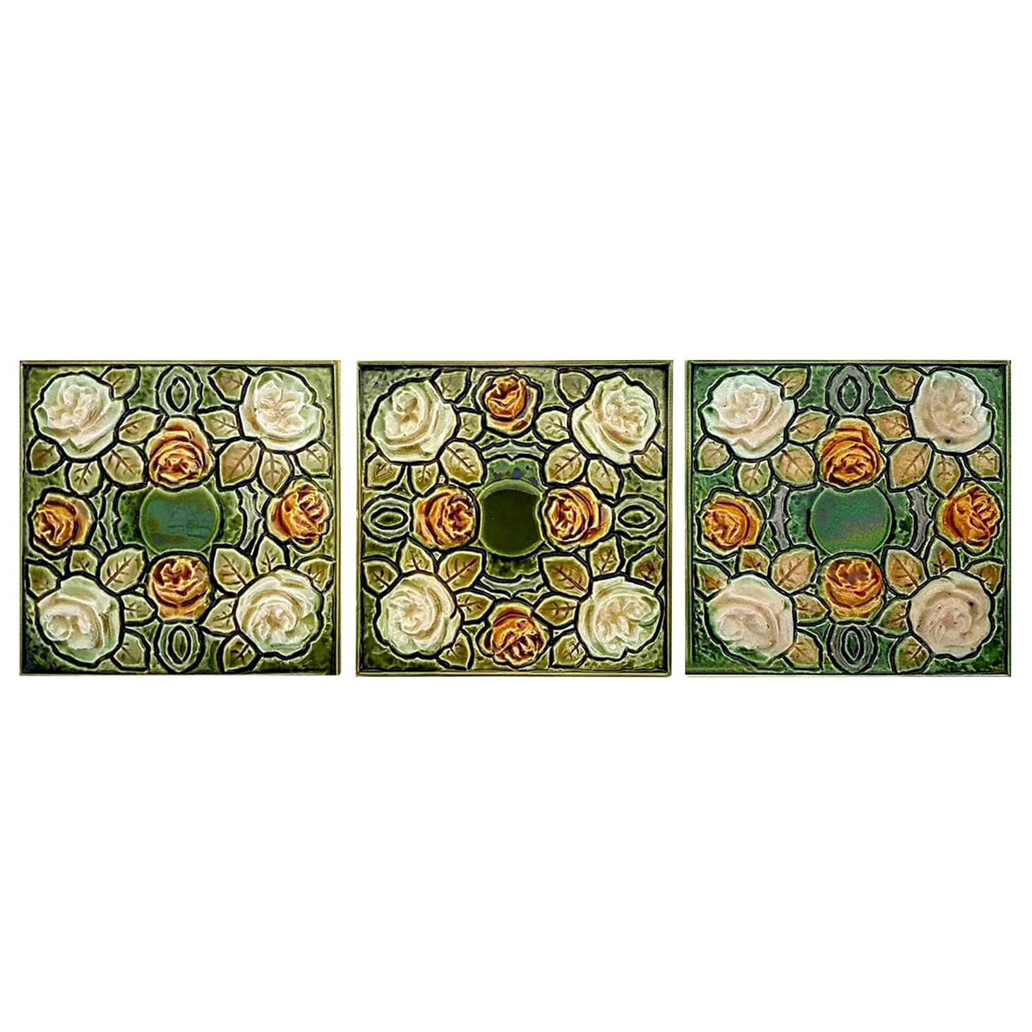 1 of the 20 Antique Glazed Art Nouveau Tiles, circa 1920