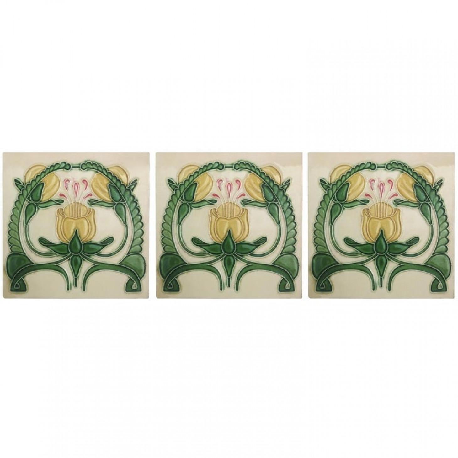 Vernissé 1 des 20 carreaux en relief émaillés Art nouveau, Maison Helman, Céramiques d'Art en vente