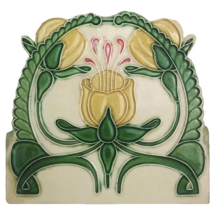 1 der 20 glasierten Jugendstil-Relieffliesen, Maison Helman, Céramiques d'Art