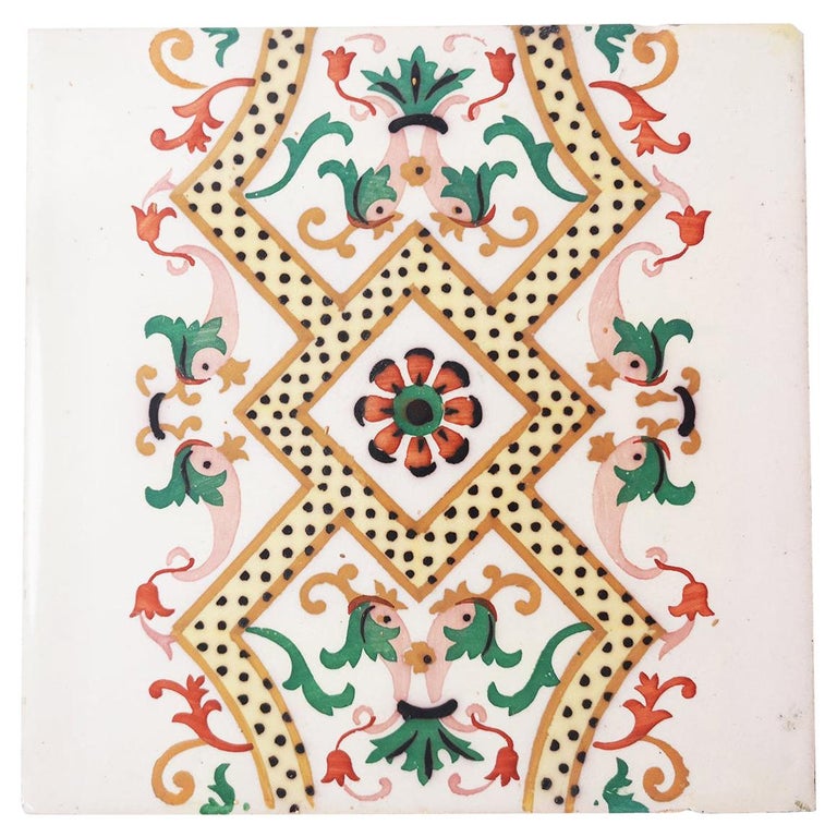 1 of the 20 Pcs Antique Ceramic Tiles with Fish by Onda Spain, circa