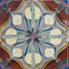 1 de los 20 Juegos de 4 azulejos Azulejos esmaltados Flor Azul Marrón, Gilliot Hemiksem
