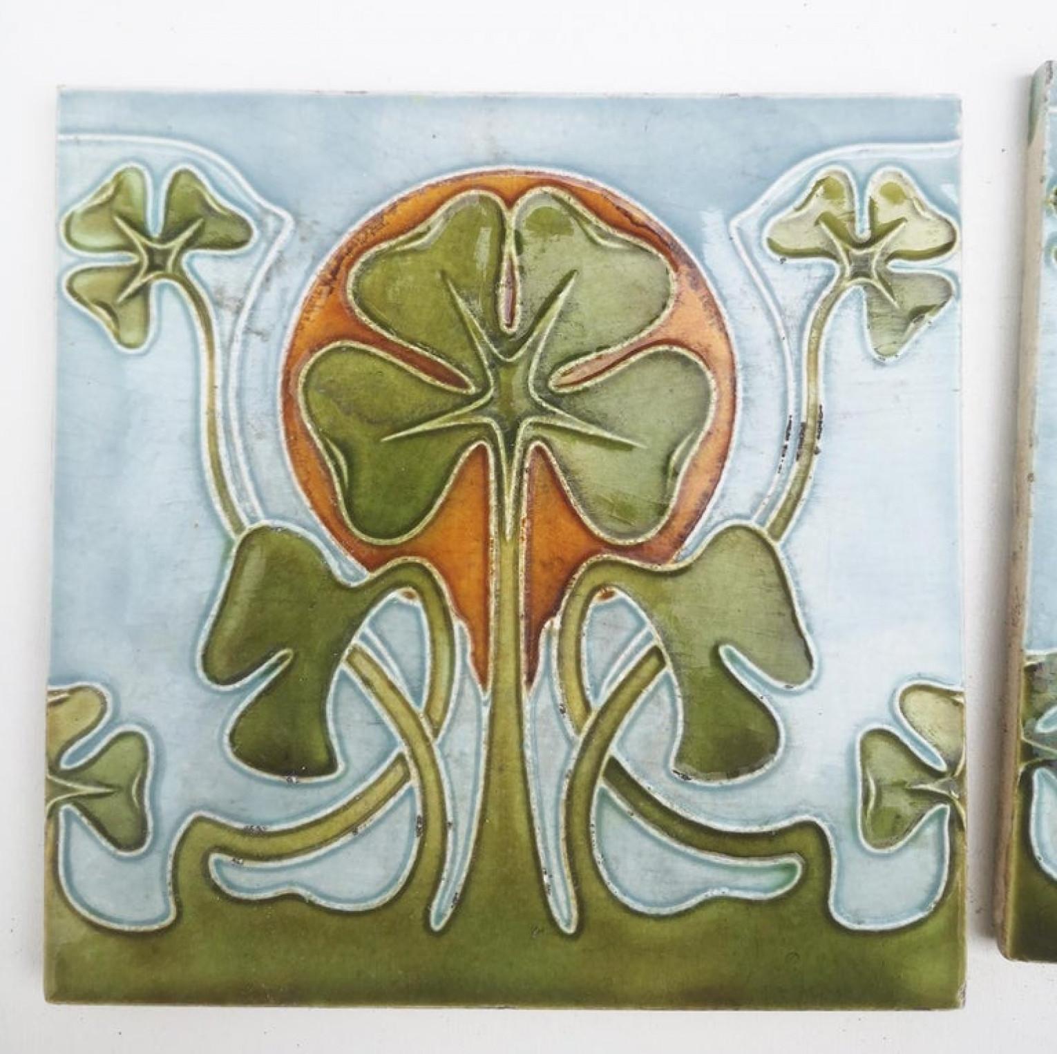 1 of the 24 Glazed Art Nouveau Relief Tiles, 1920s For Sale 6