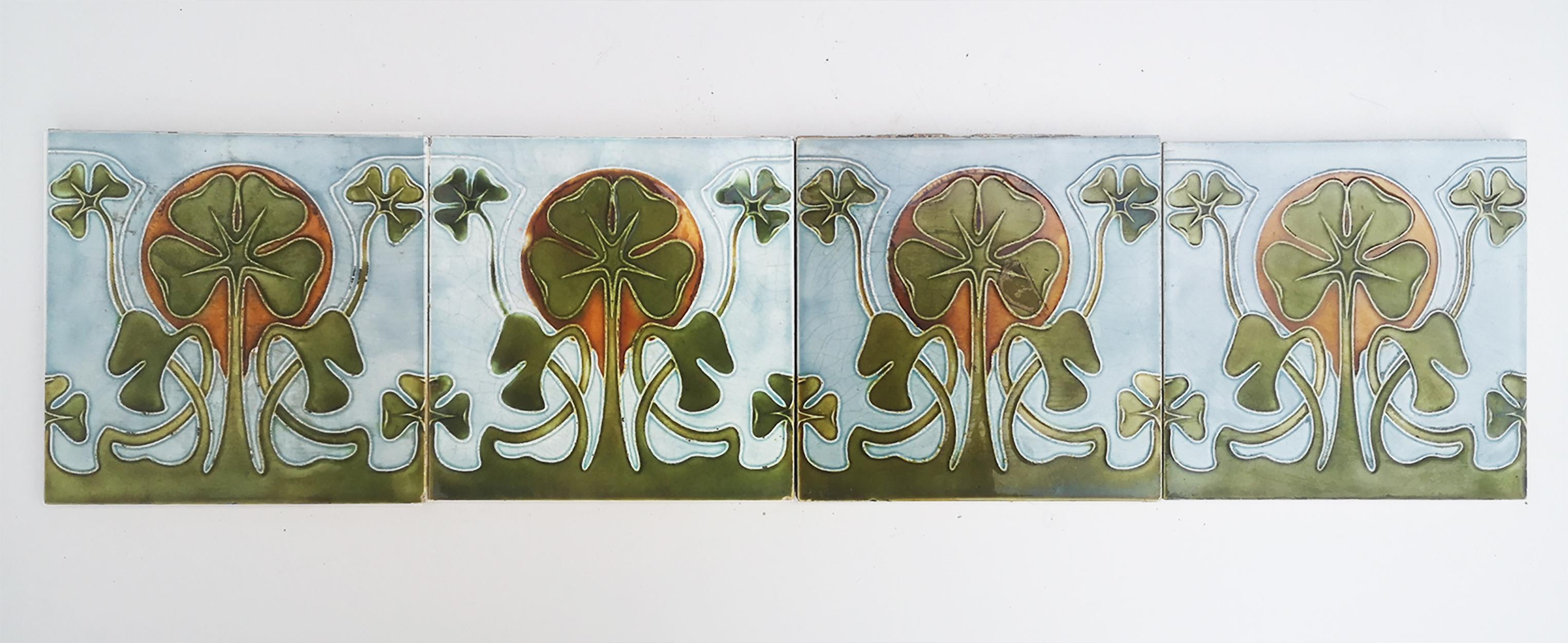 Belgian 1 of the 24 Glazed Art Nouveau Relief Tiles, 1920s