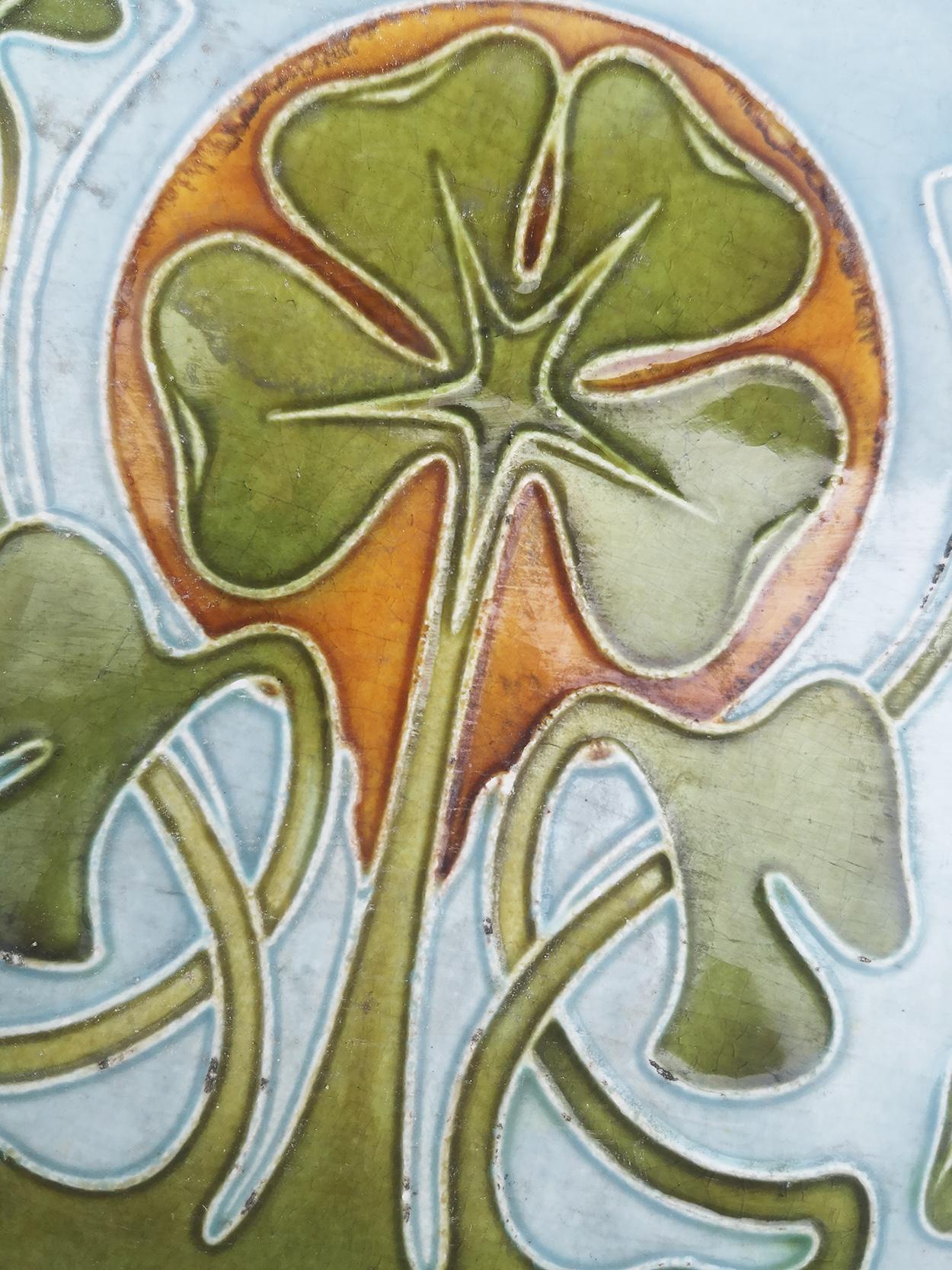 Early 20th Century 1 of the 24 Glazed Art Nouveau Relief Tiles, 1920s