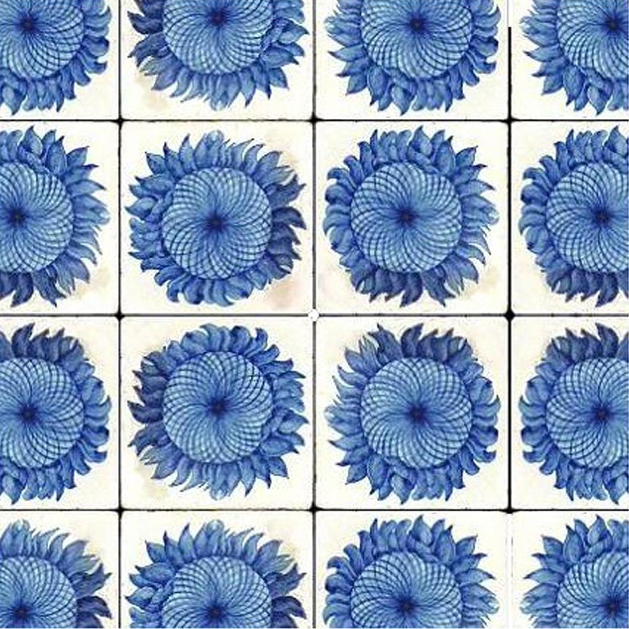 Italian 1 of the 24 Handmade Majolica Sunflower Tiles Made in Italy For Sale