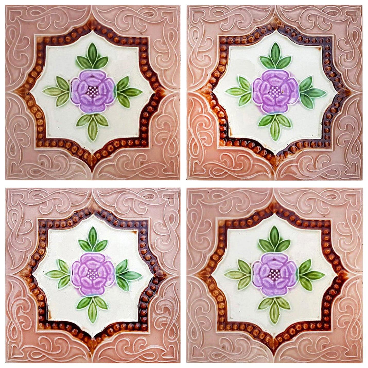 Set of 9 Glazed Art Deco Relief Tiles, Muster, 1930s For Sale at 1stDibs