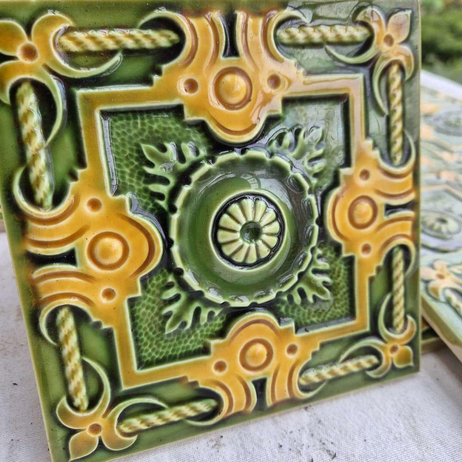 Ceramic 1 of the 275 Art Deco Glazed Relief Tiles by Gilliot, circa 1920 For Sale