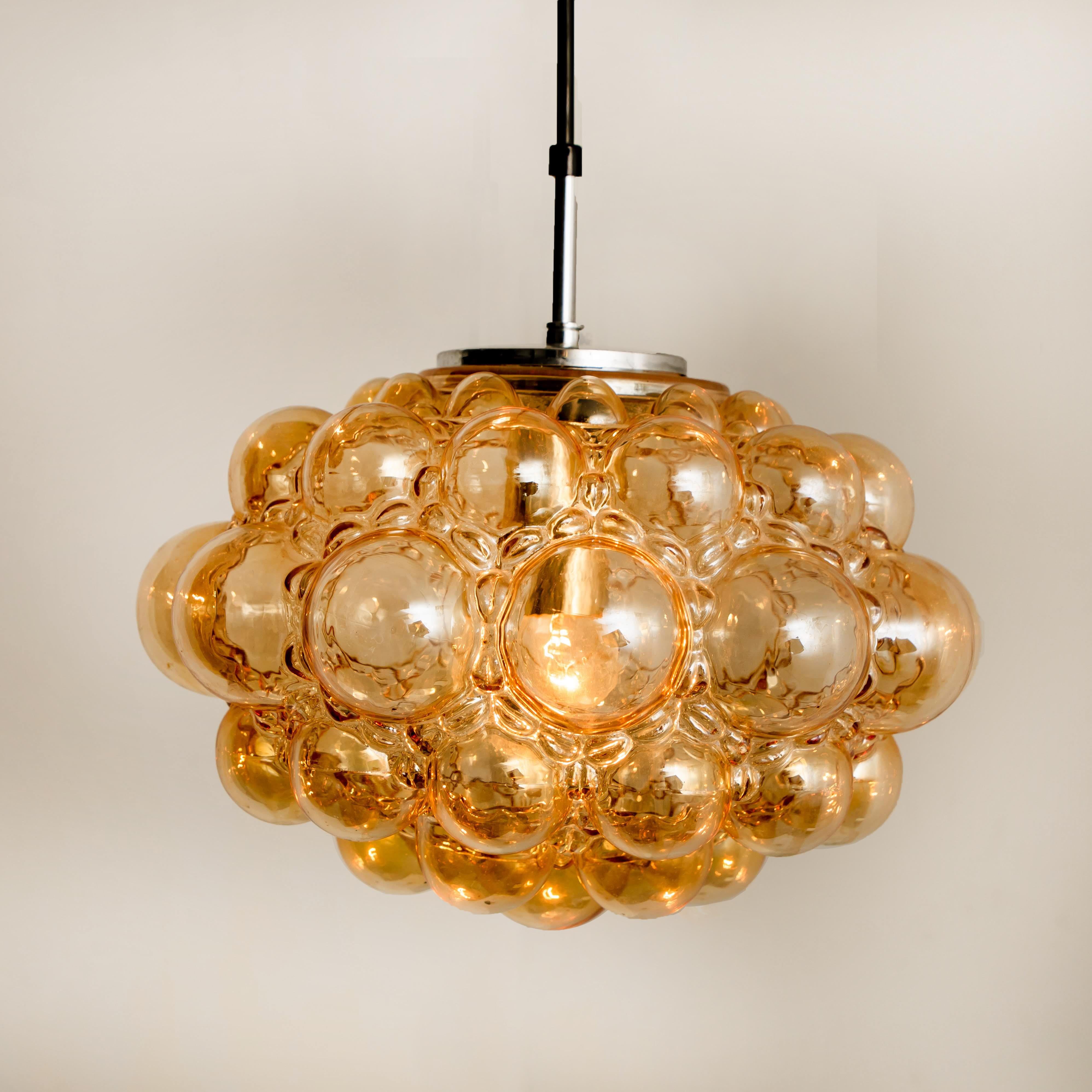 Mid-Century Modern 1 of the 3 Amber Bubble Glass Pendant Lamps by Helena Tynell, 1960 For Sale