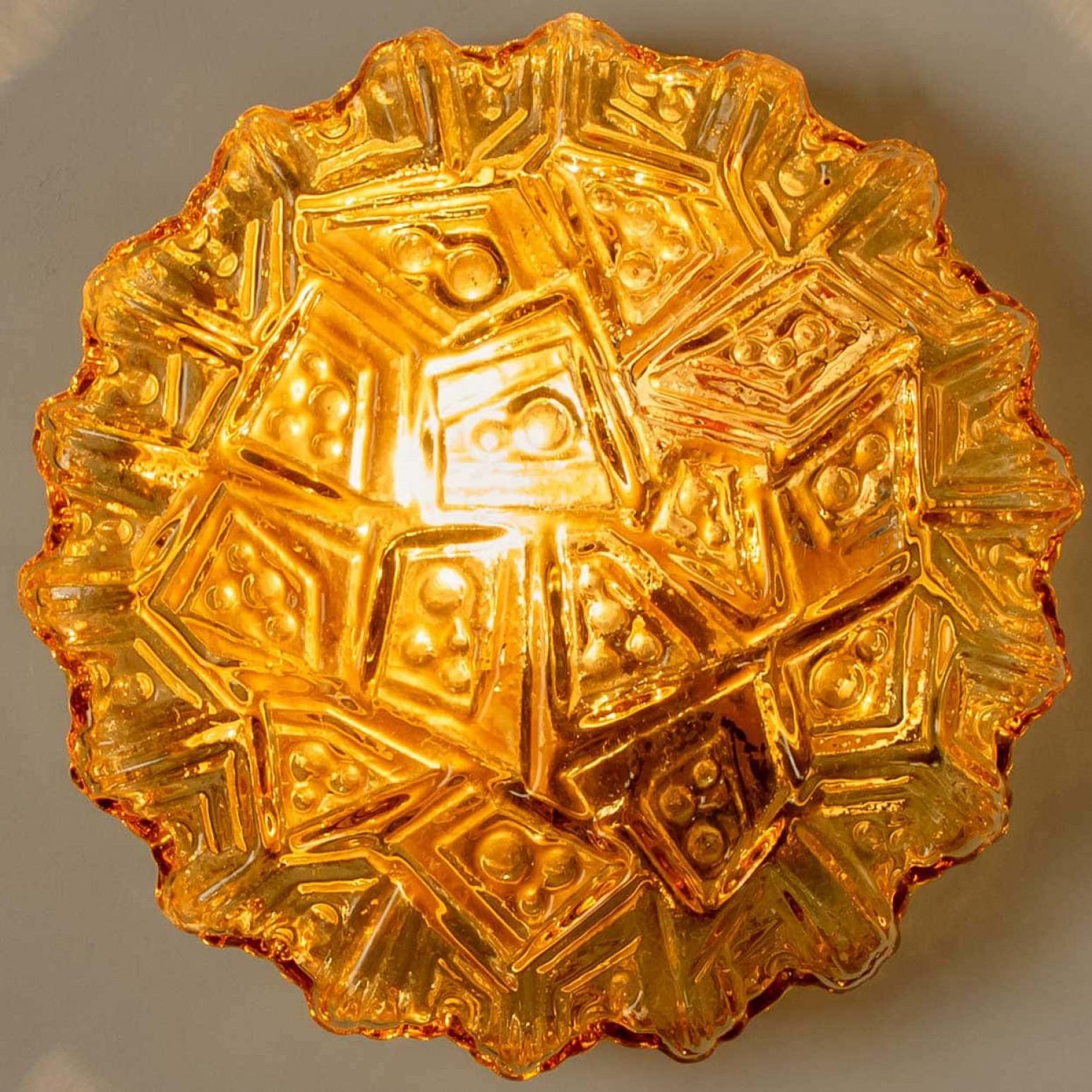 1 of the 3 Amber Glass Flush Mounts In Style Of Helena Tynell, Germany 1960s In Good Condition For Sale In Rijssen, NL