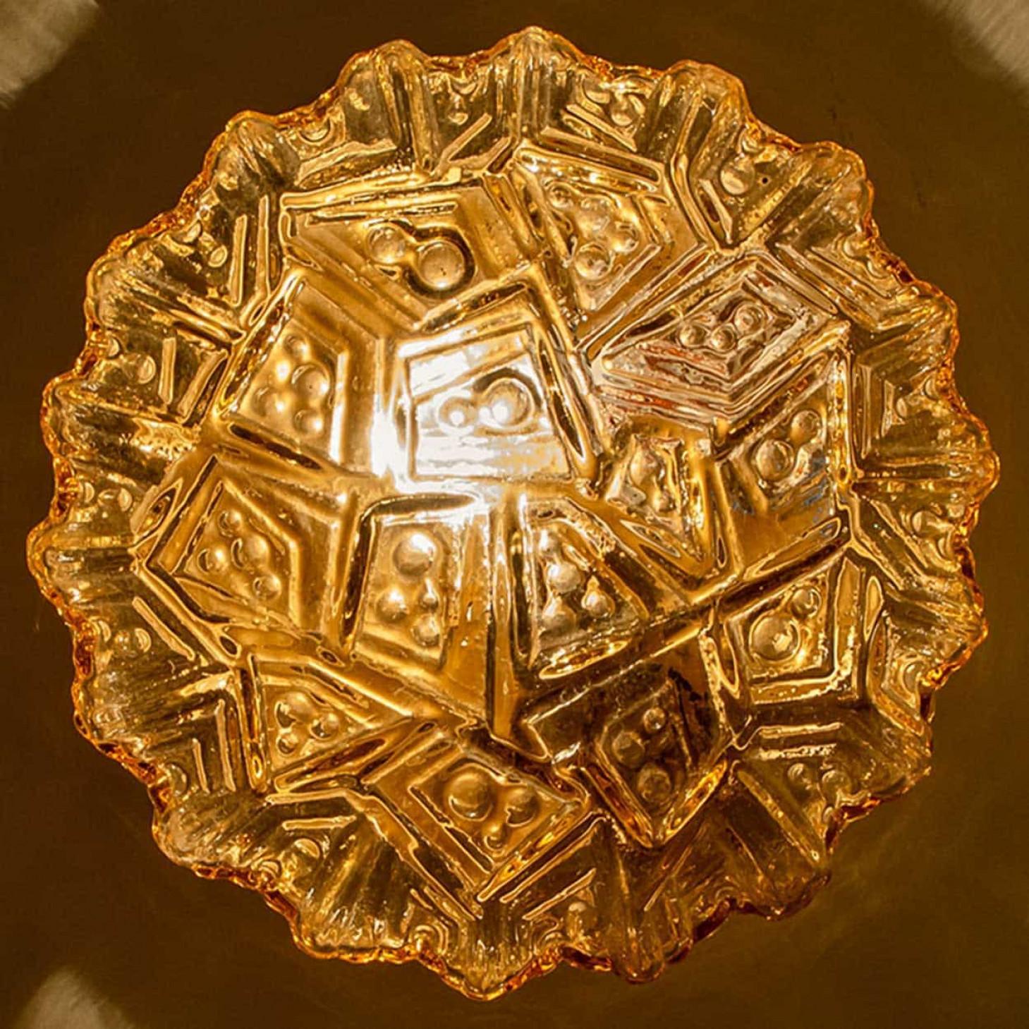 Mid-20th Century 1 of the 3 Amber Glass Flush Mounts In Style Of Helena Tynell, Germany 1960s For Sale