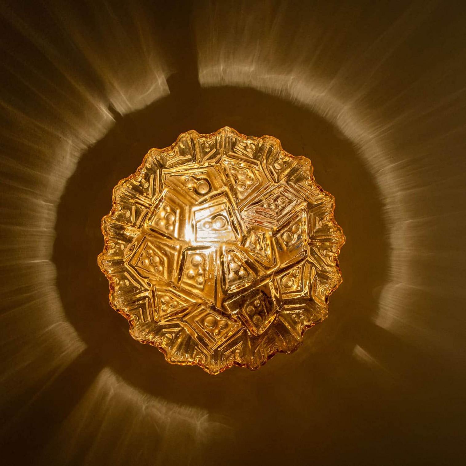 Metal 1 of the 3 Amber Glass Flush Mounts In Style Of Helena Tynell, Germany 1960s For Sale