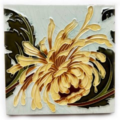 1 of the 3 Art Nouveau Tiles, by Gilliot Hemiksem, Belgium, circa 1930's