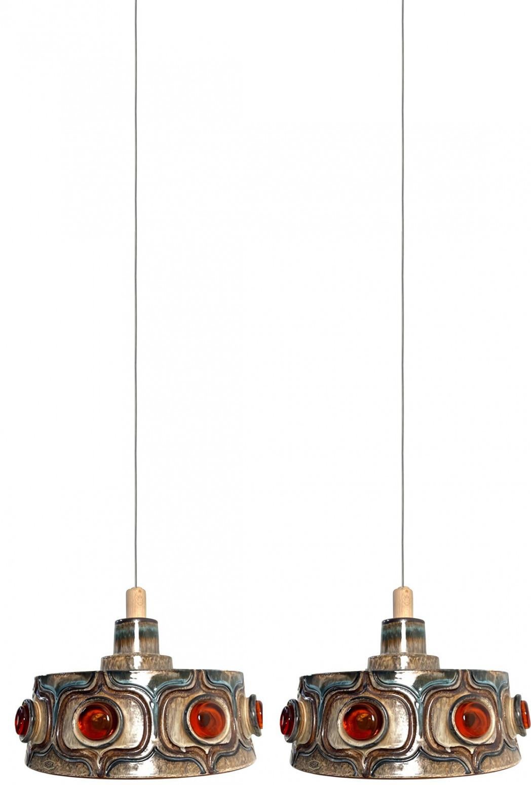 1 of the 3 Axella Ceramic Brown and Blue Ceramic Pendant Light, Denmark, 1970s For Sale 4