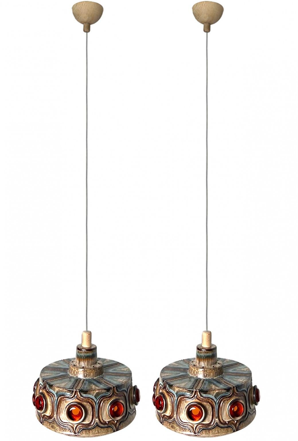 1 of the 3 Axella Ceramic Brown and Blue Ceramic Pendant Light, Denmark, 1970s For Sale 5