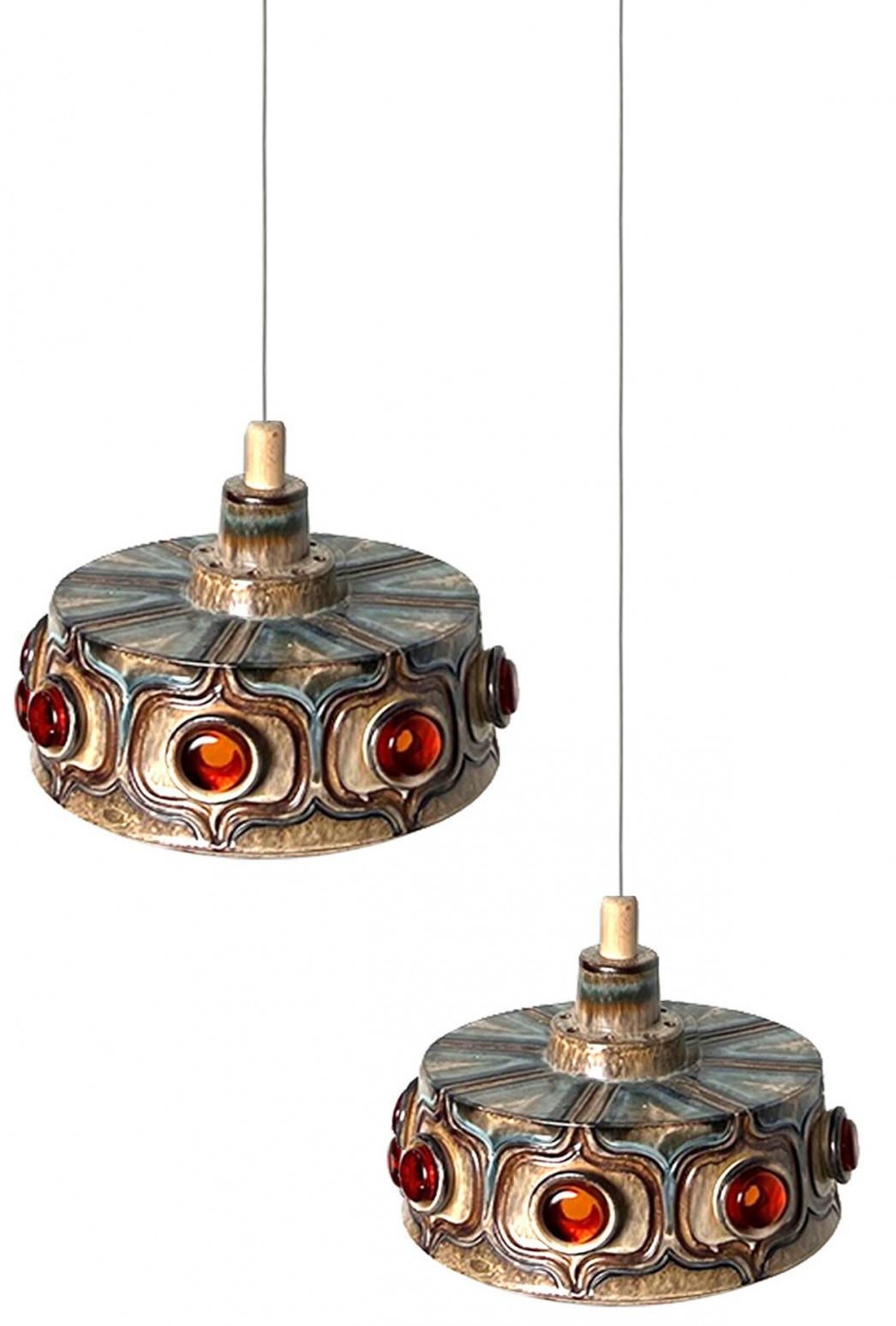 1 of the 3 Axella Ceramic Brown and Blue Ceramic Pendant Light, Denmark, 1970s For Sale 6
