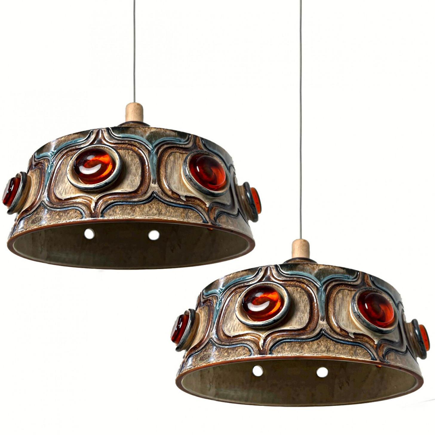 Other 1 of the 3 Axella Ceramic Brown and Blue Ceramic Pendant Light, Denmark, 1970s For Sale