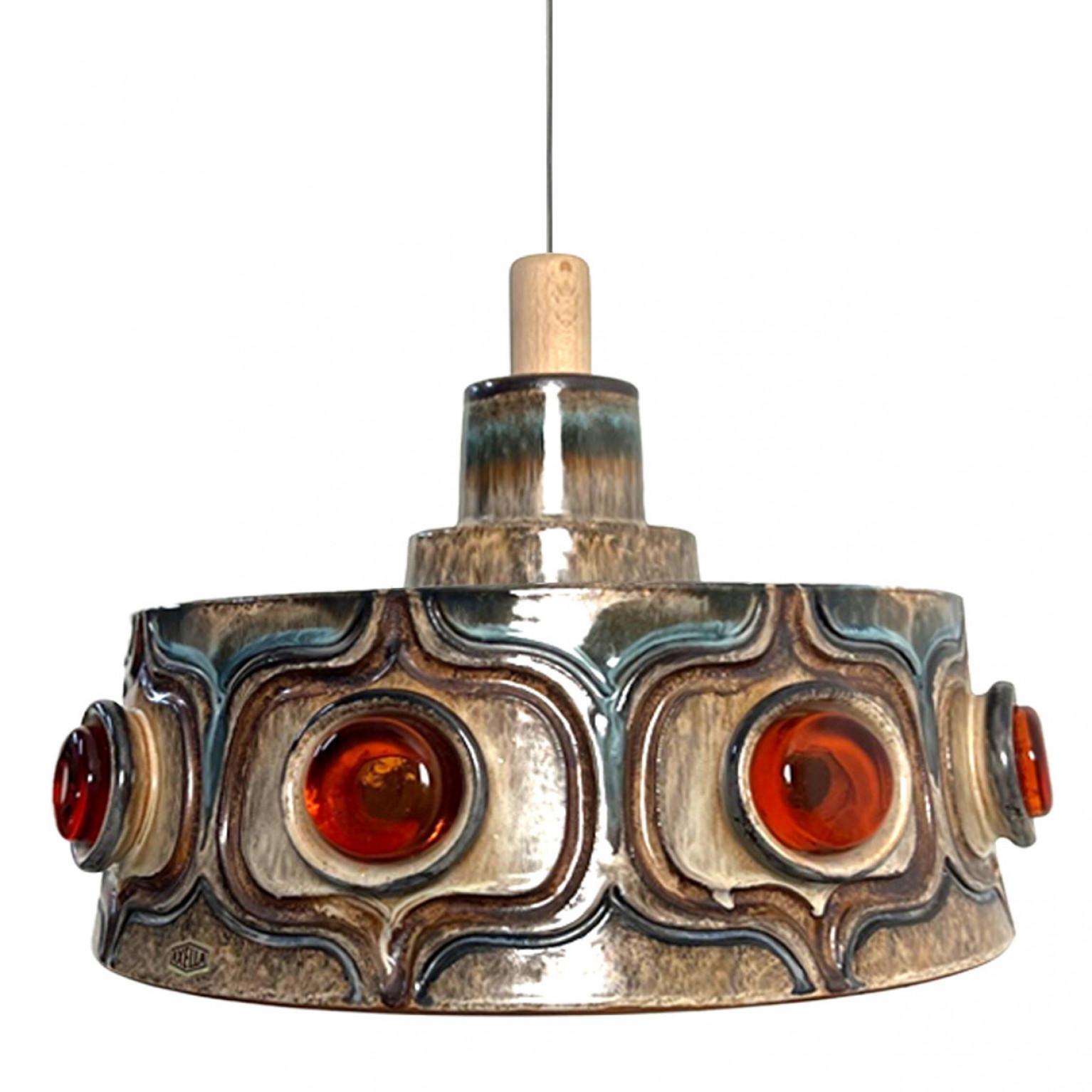 1 of the 3 Axella Ceramic Brown and Blue Ceramic Pendant Light, Denmark, 1970s In Good Condition For Sale In Rijssen, NL