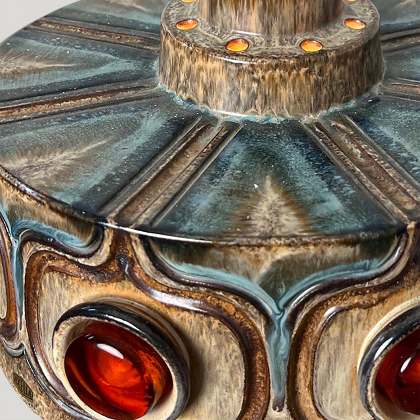 Late 20th Century 1 of the 3 Axella Ceramic Brown and Blue Ceramic Pendant Light, Denmark, 1970s For Sale