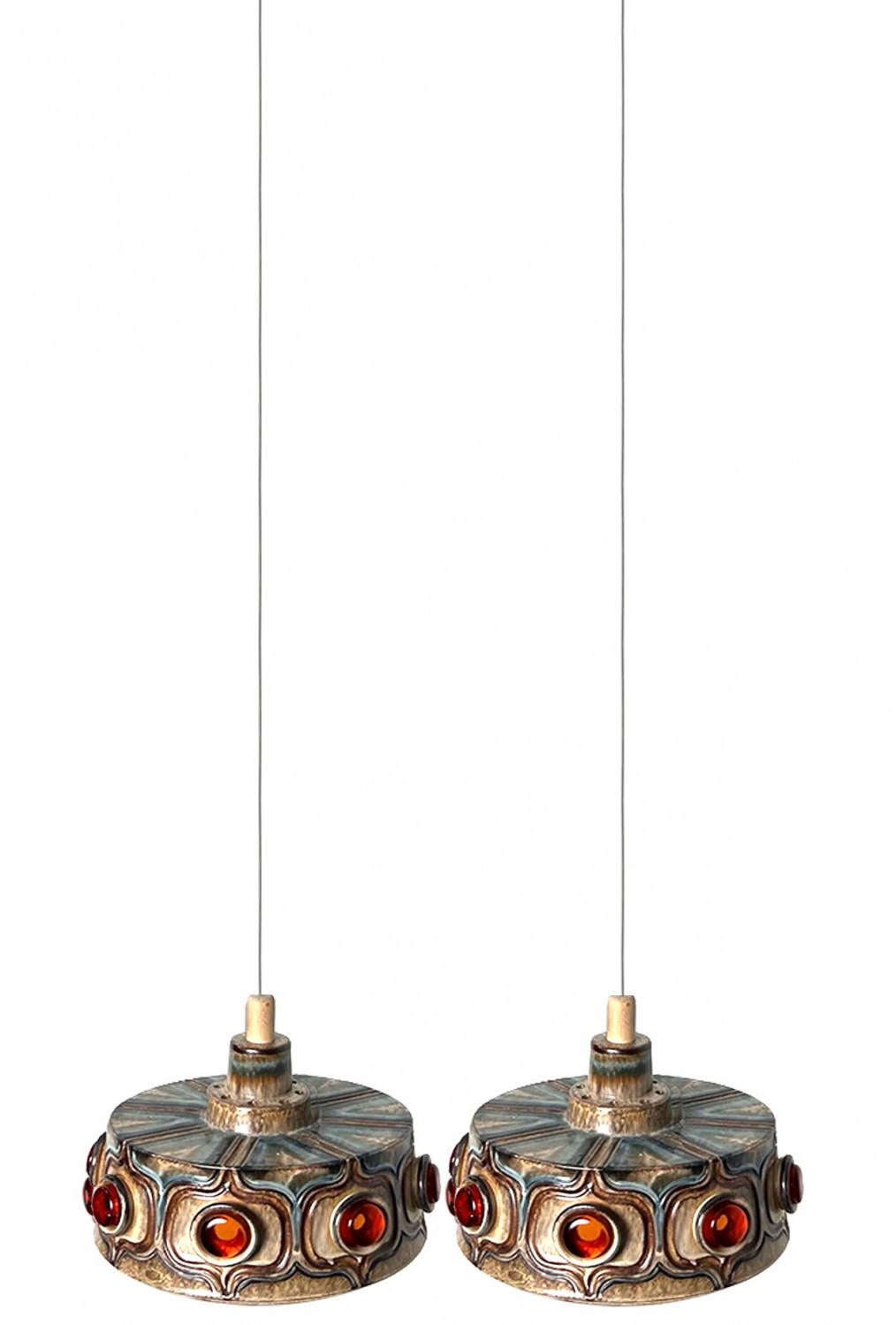 1 of the 3 Axella Ceramic Brown and Blue Ceramic Pendant Light, Denmark, 1970s For Sale 2