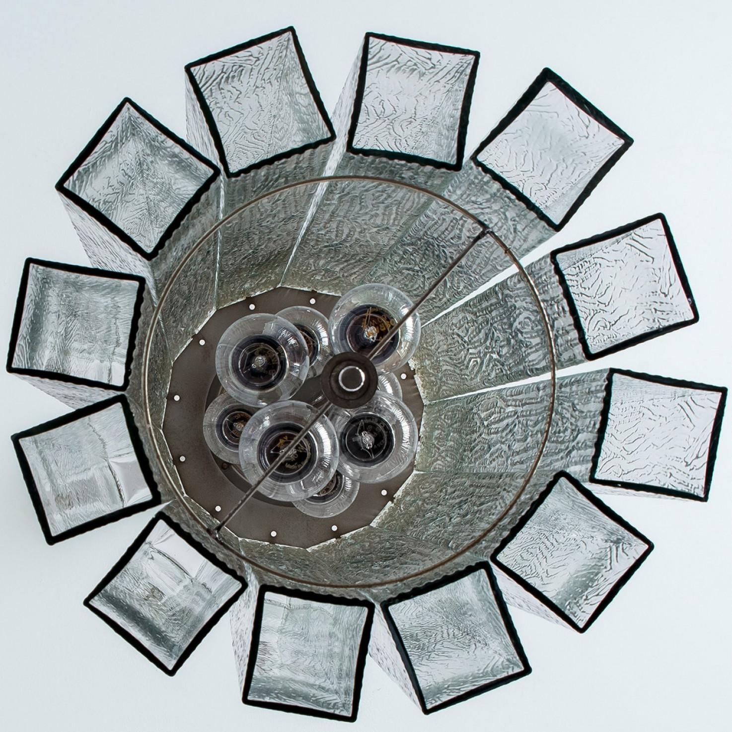 Metal 1 of the 3 Beautiful 12 Glass Tubes Chandelier by Doria Leuchten, Germany 1970 For Sale