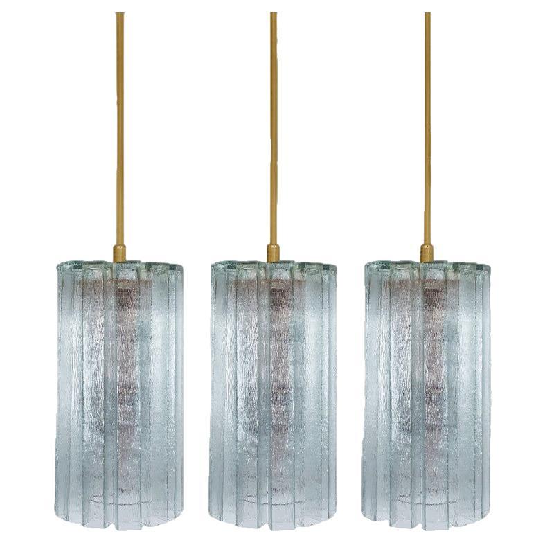 1 dei 3 bellissimi lampadari a 12 tubi di vetro di Doria Leuchten Germany, Germania 1970