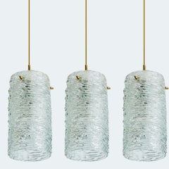 1 of the 3 Brass and Crystal Glass Pendant by Carl Fagerlund for Orrefors, Swede