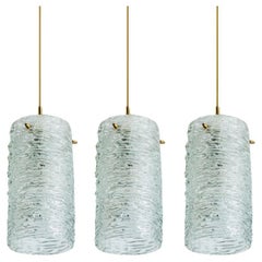 1 of the 3 Brass and Crystal Glass Pendant by Carl Fagerlund for Orrefors, Swede