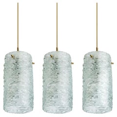 1 of the 3 Brass and Crystal Glass Pendant by Carl Fagerlund for Orrefors, Swede