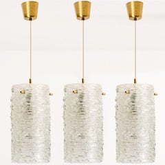 1 of the 3 Brass and Crystal Glass Pendants, Carl Fagerlund for Orrefors, Sweden