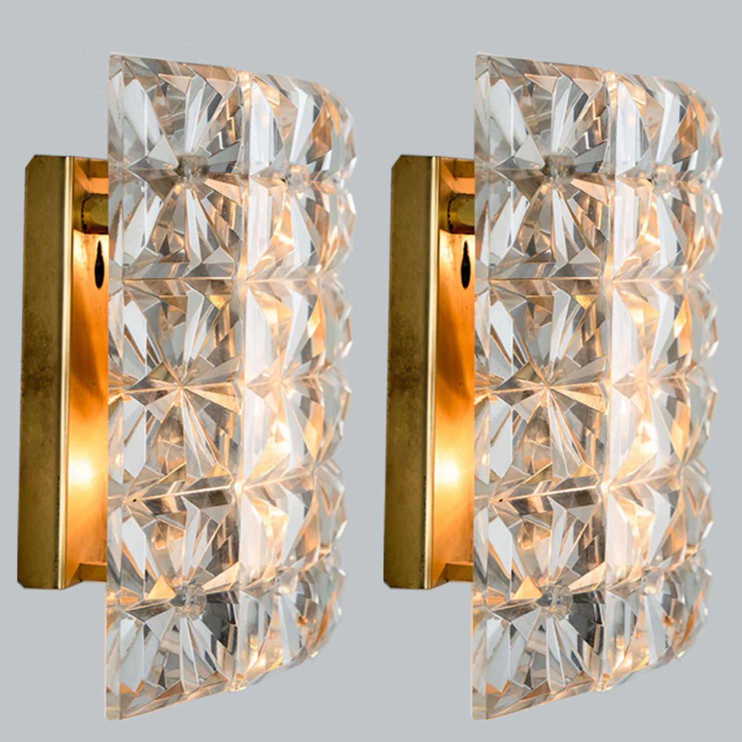 German 1 of the 3 Brass and Crystal Glass Wall Lights by Kinkeldey, 1970s For Sale