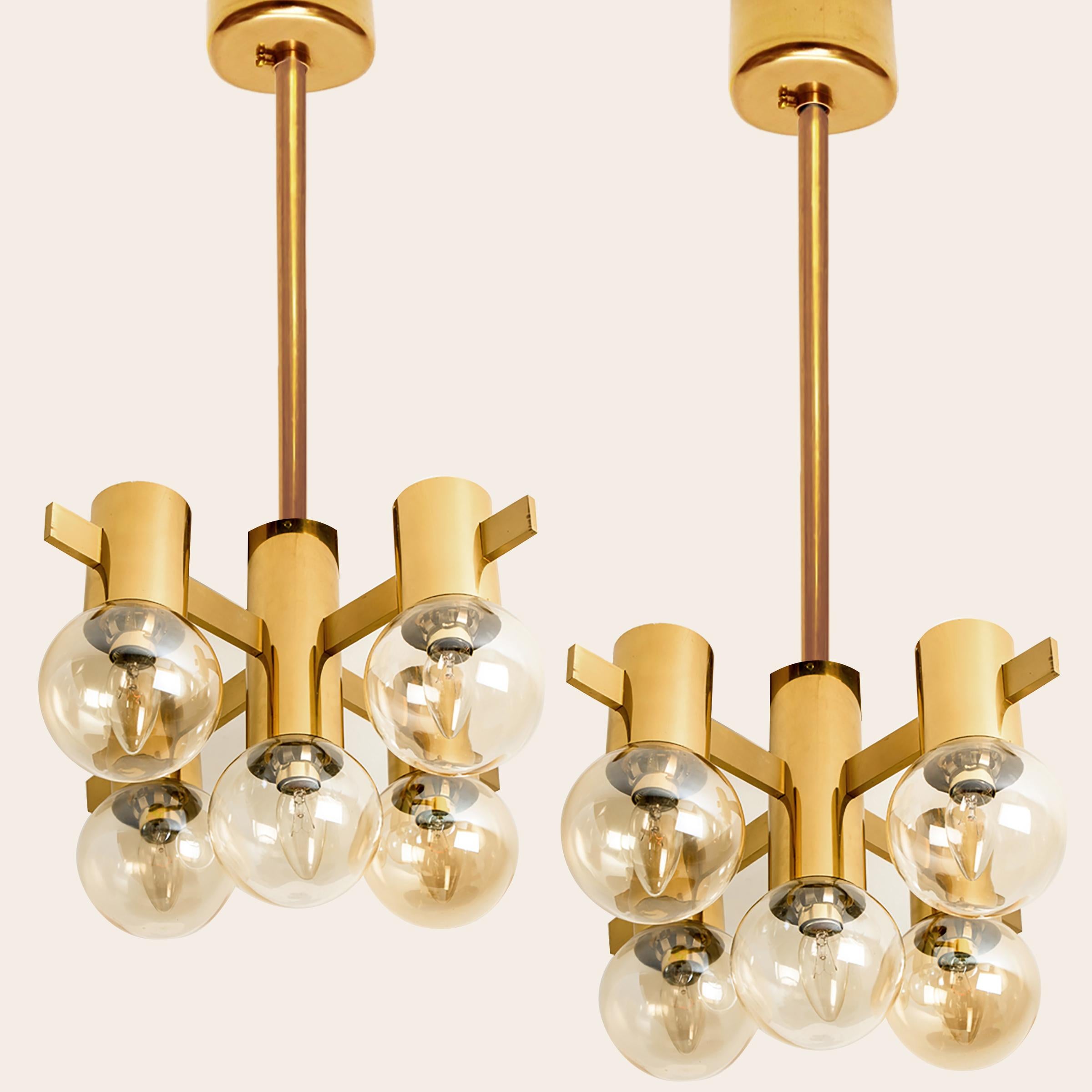 1 of the 3 Brass and Glass Light Fixtures in the Style of Jakobsson, 1960s For Sale 6