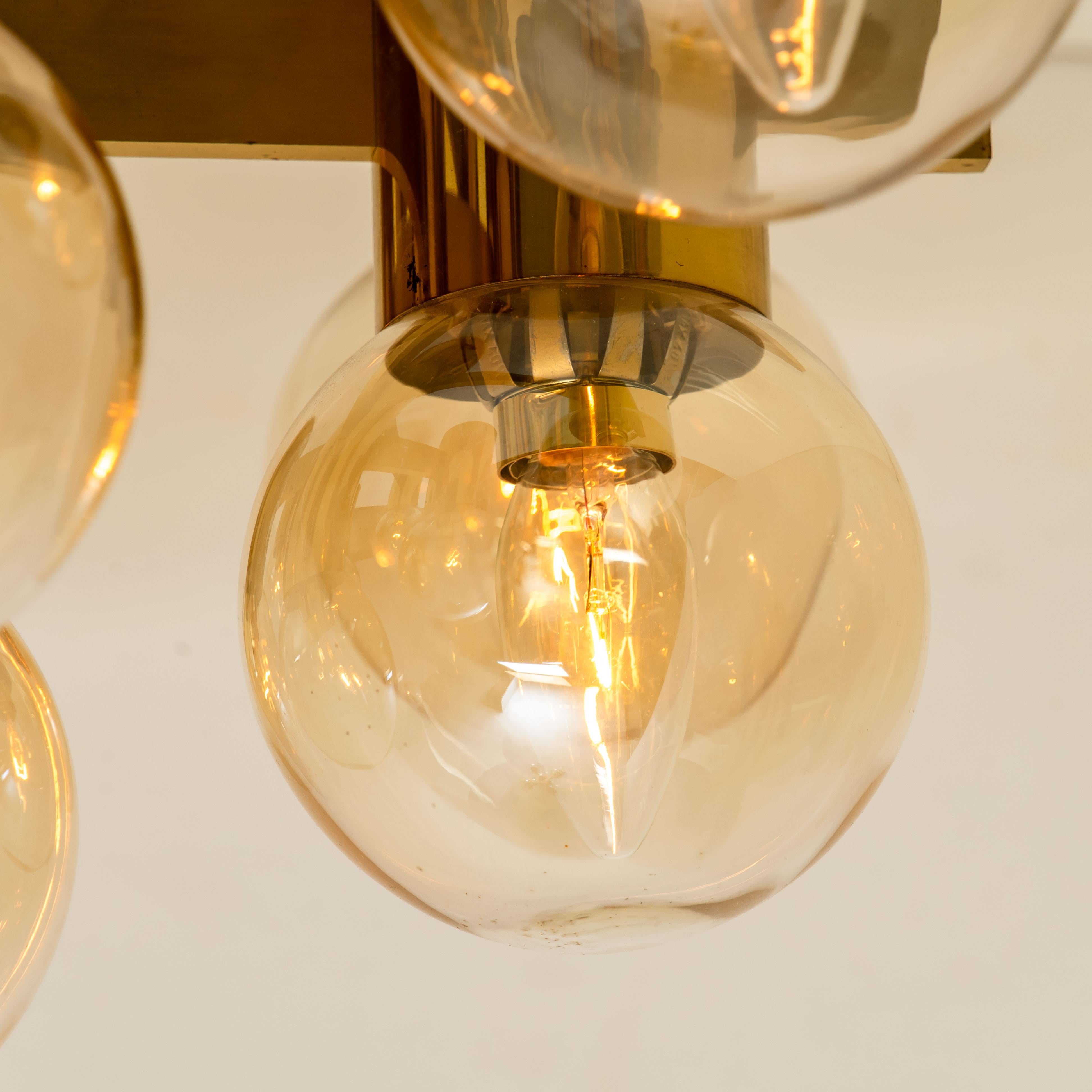 Mid-20th Century 1 of the 3 Brass and Glass Light Fixtures in the Style of Jakobsson, 1960s For Sale